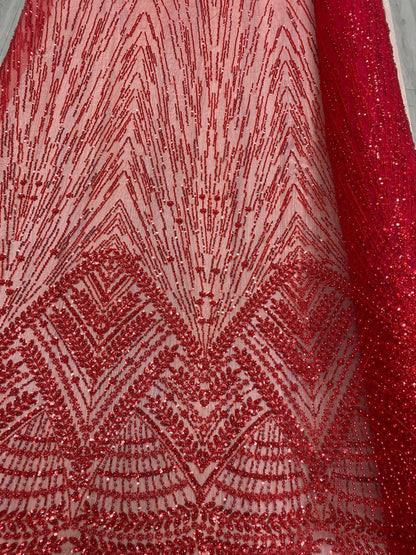 Broderie premium accesorizată cu perle, paiete si mărgele, Rosu, model Zafira
