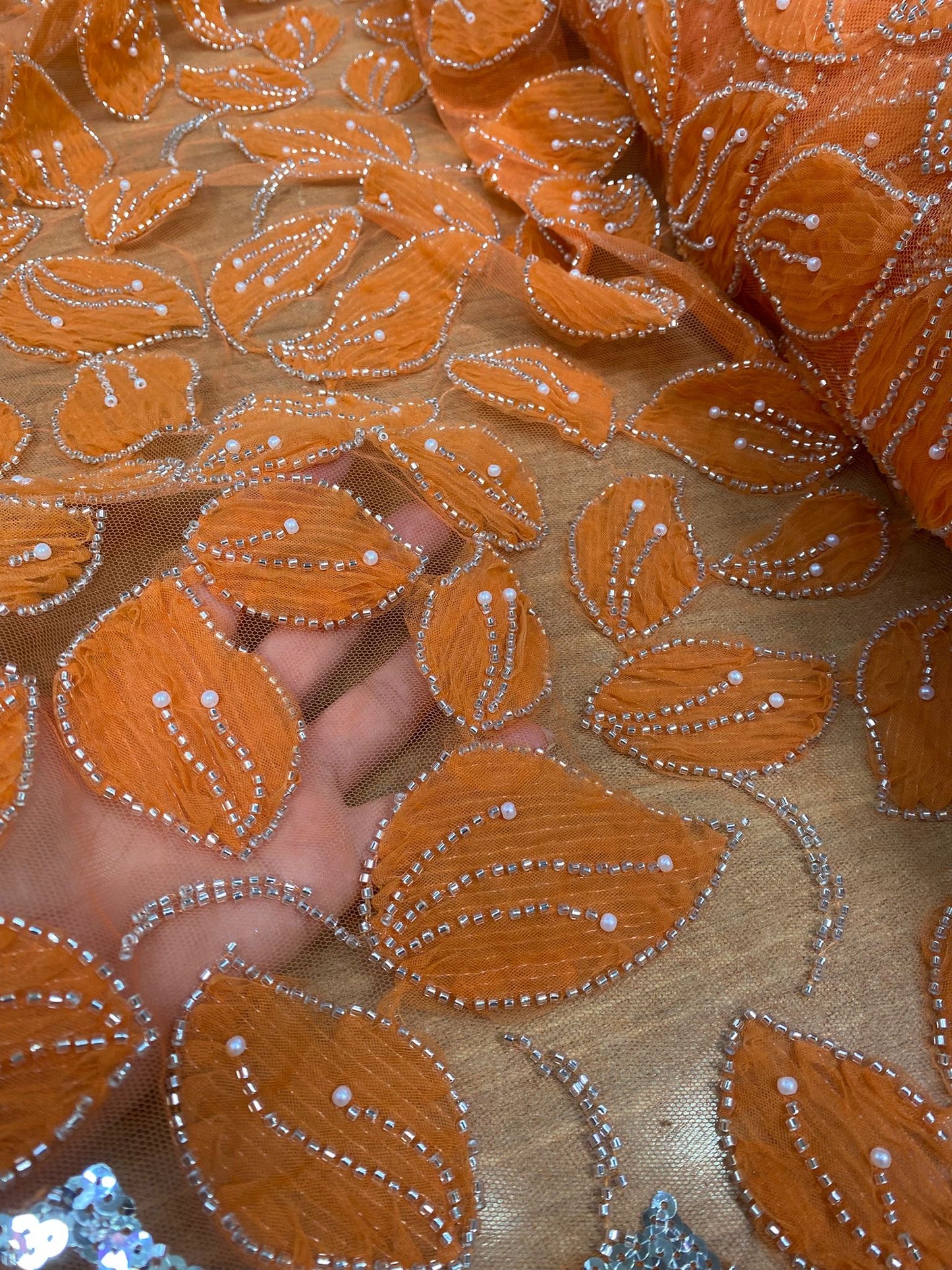 Broderie accesorizata cu margele, Portocaliu, Model CANDI