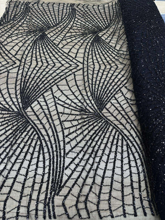 Broderie accesorizata cu paiete si margele, Negru - MODEL LISA