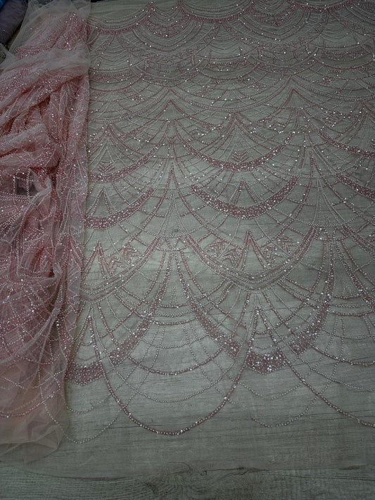 Broderie accesorizata cu paiete si margele, Roz Pudra - MODEL DELIA