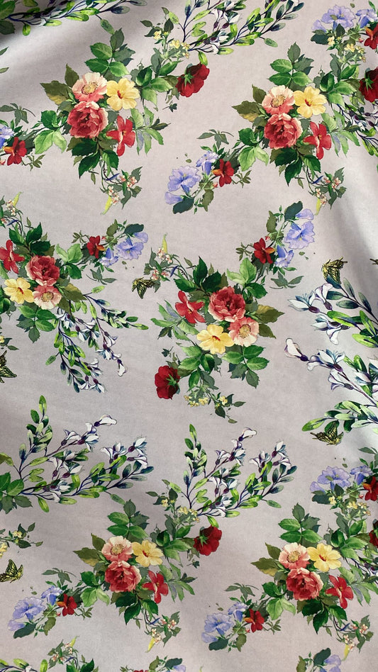 Matase sintetica, imprmata cu floricele - MODEL SILKA 3