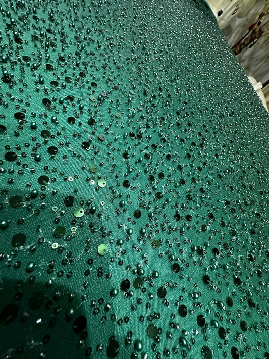 Tulle accesorizat cu paiete si margele, Verde/ MODEL BIG