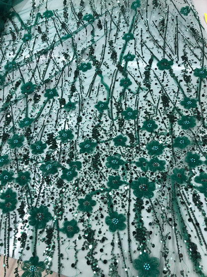 Broderie accesorizata, model Floral, Verde / MODEL LARA
