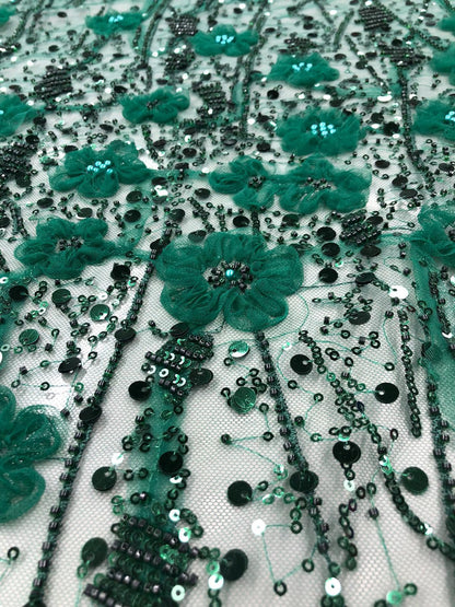 Broderie accesorizata, model Floral, Verde / MODEL LARA