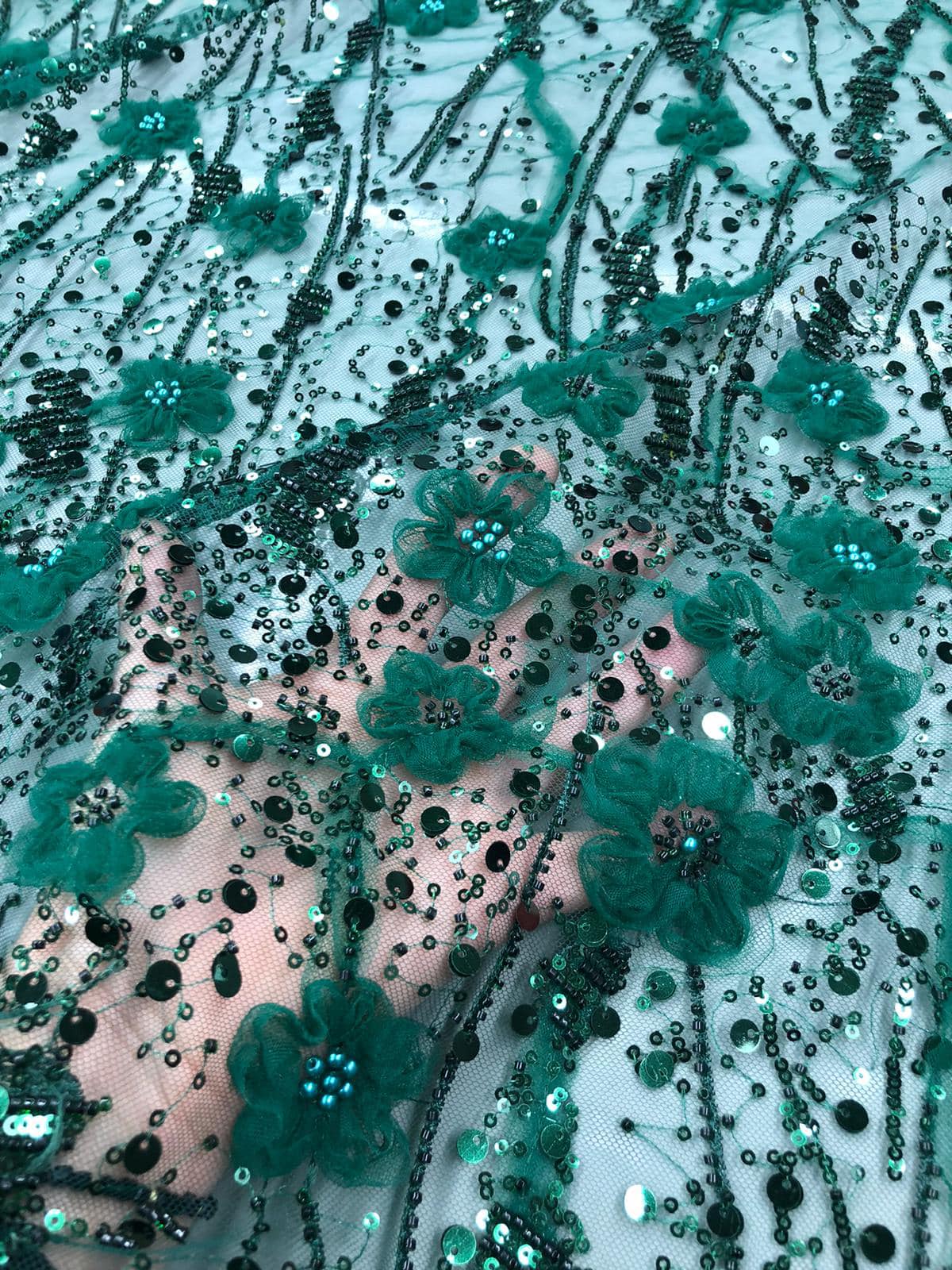 Broderie accesorizata, model Floral, Verde / MODEL LARA
