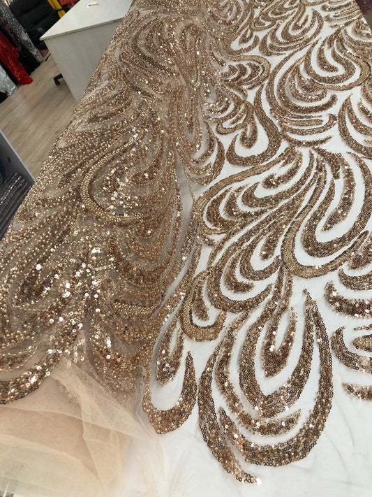 Broderie accesorizata cu paiete si margele, Auriu-Aramiu / MODEL AYSUN