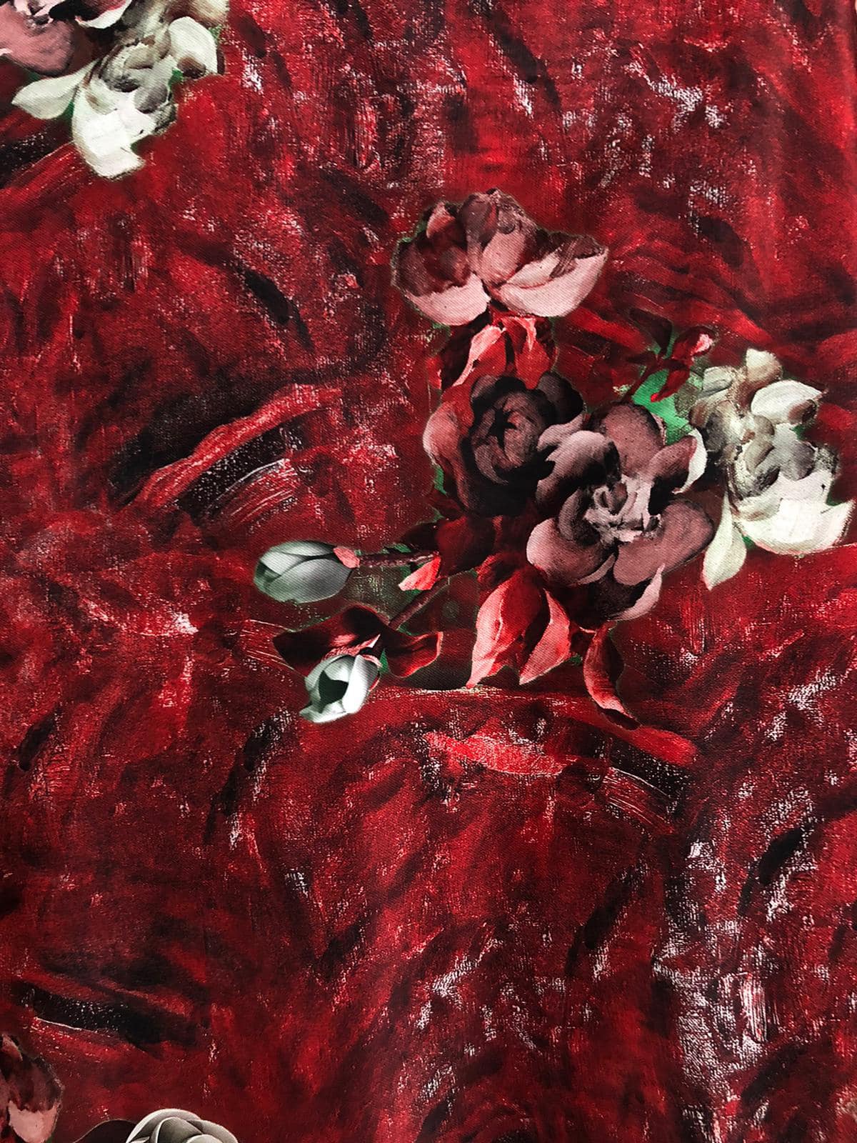 Megan Crep , imprimat cu floricele , Visiniu