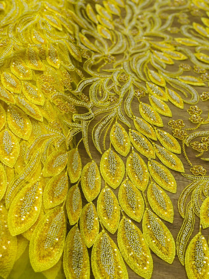 Broderie accesorizata cu paiete si margele , Galben - MODEL ANGEL LEAVES - COLORFUL