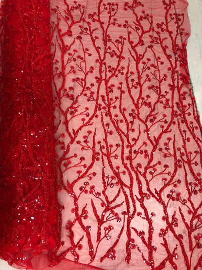 Broderie accesorizata cu paiete si margele, Rosu / MODEL MELIS