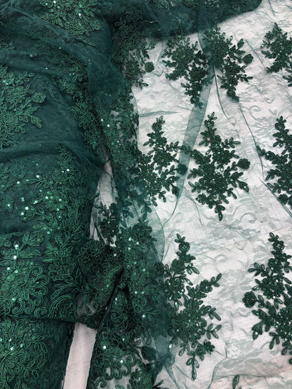 Tulle brodat, accesorizat cu paiete , Verde