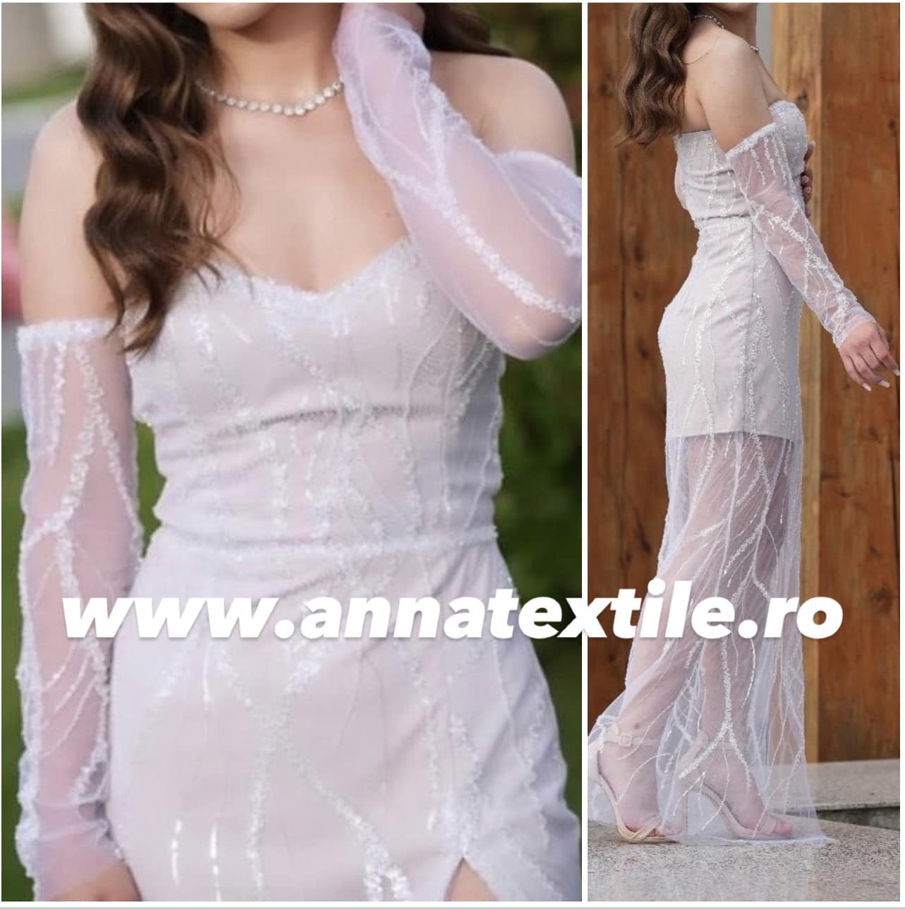 Broderie accesorizata cu paiete si margele, Alba / MODEL MARDIN