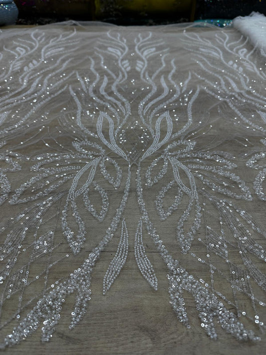 Broderie accesorizata cu paiete si margele, Alb - MODEL BLANCO