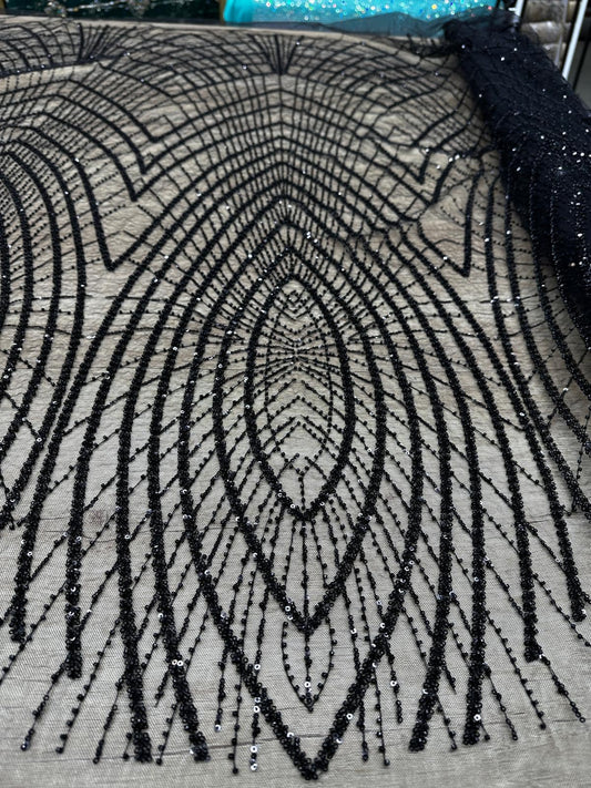 Broderie accesorizata cu paiete si margele , Negru - MODEL EVE