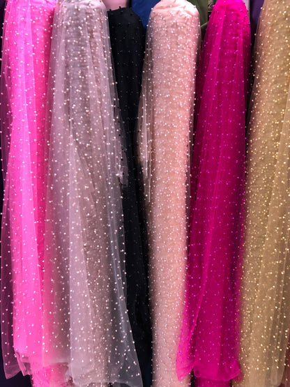 Tulle accesorizat, plin cu perle, Roz Fuxia