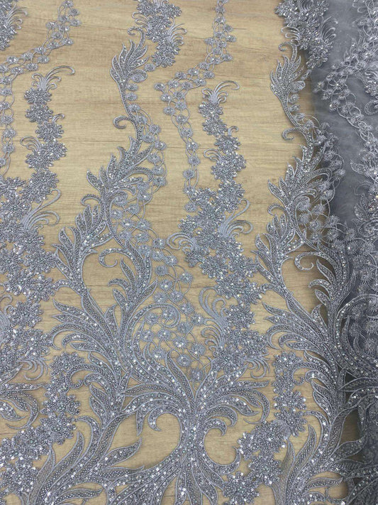Broderie accesorizata cu paiete si margele , Argintiu- MODEL GREY