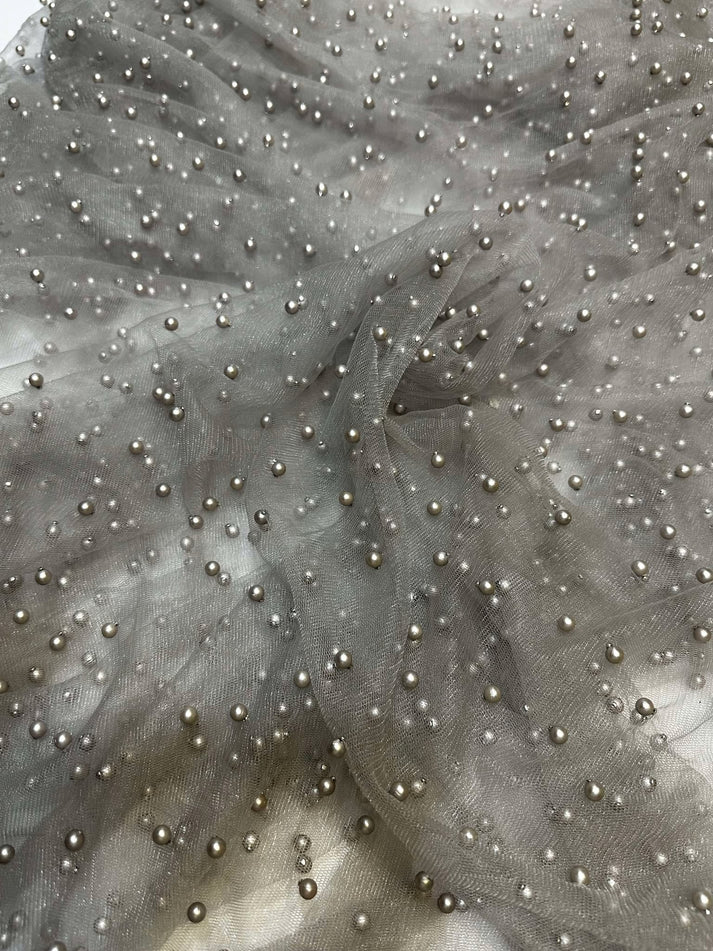 Tulle Cu Perle ,Gri , Cupon Disponibil 4m