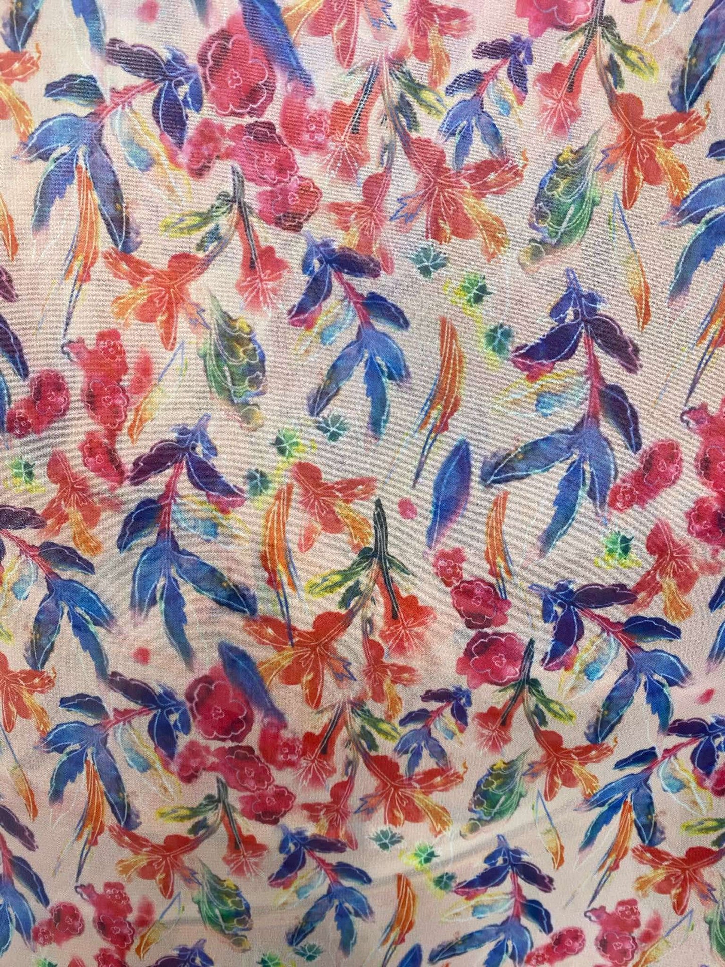 Voal alb imprimat cu flori multicolore - VL04