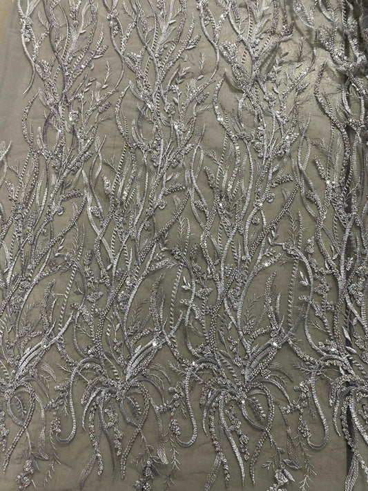 Broderie accesorizata cu paiete si margele , Gri - MODEL BELLA