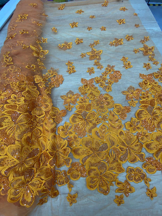 Broderie accesorizata cu paiete si margele , Portocaliu - MODEL MELLY