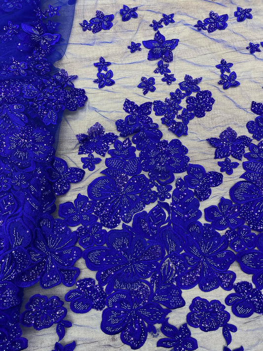 Broderie accesorizata cu paiete si margele , Albastru Royal - MODEL MELLY