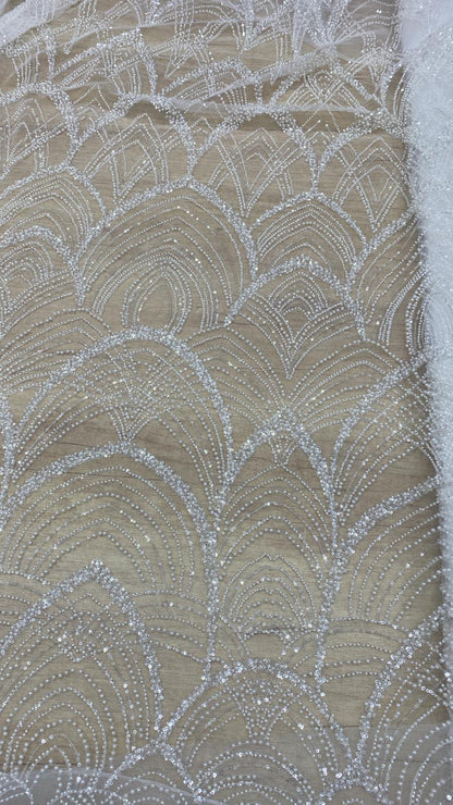 Broderie accesorizata cu paiete si margele , Alb - MODEL DELIA
