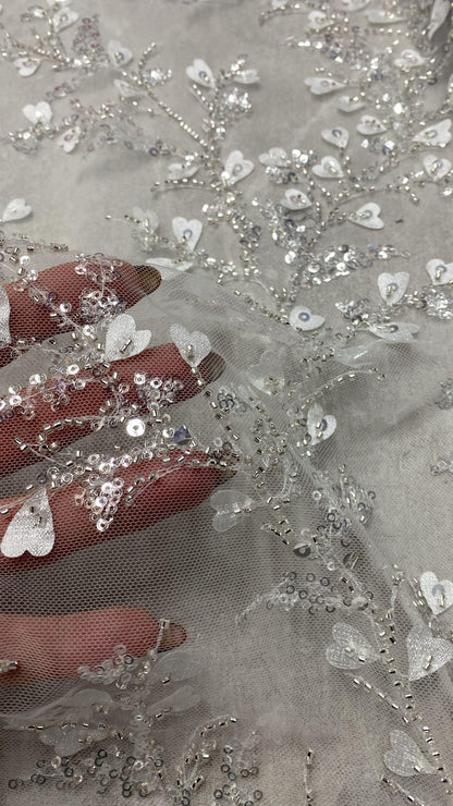 Broderie accesorizata cu paiete si margele , Alb - MODEL MIMI