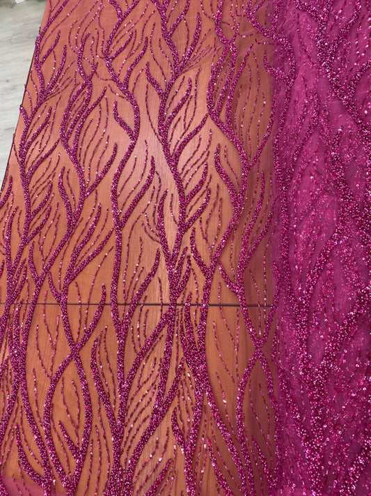Broderie accesorizata cu paiete si margele, Roz Fuxia - MODEL BEAUTY