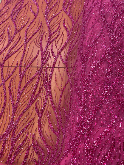 Broderie accesorizata cu paiete si margele, Roz Fuxia - MODEL BEAUTY
