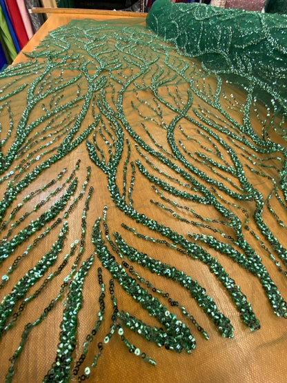 Broderie accesorizata cu paiete si margele, Verde - MODEL BEAUTY