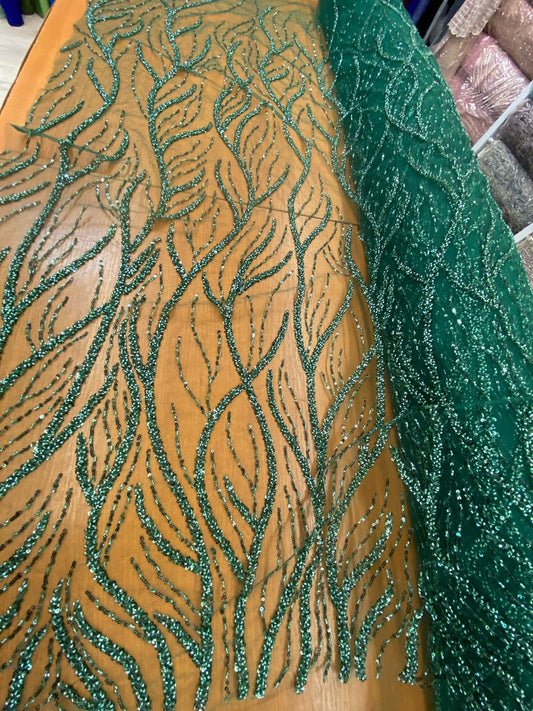 Broderie accesorizata cu paiete si margele, Verde - MODEL BEAUTY