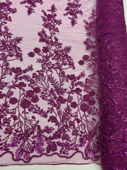 Broderie accesorizata cu paiete si margele, Magenta - MODEL MIRAY