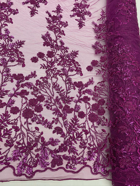 Broderie accesorizata cu paiete si margele, Magenta - MODEL MIRAY