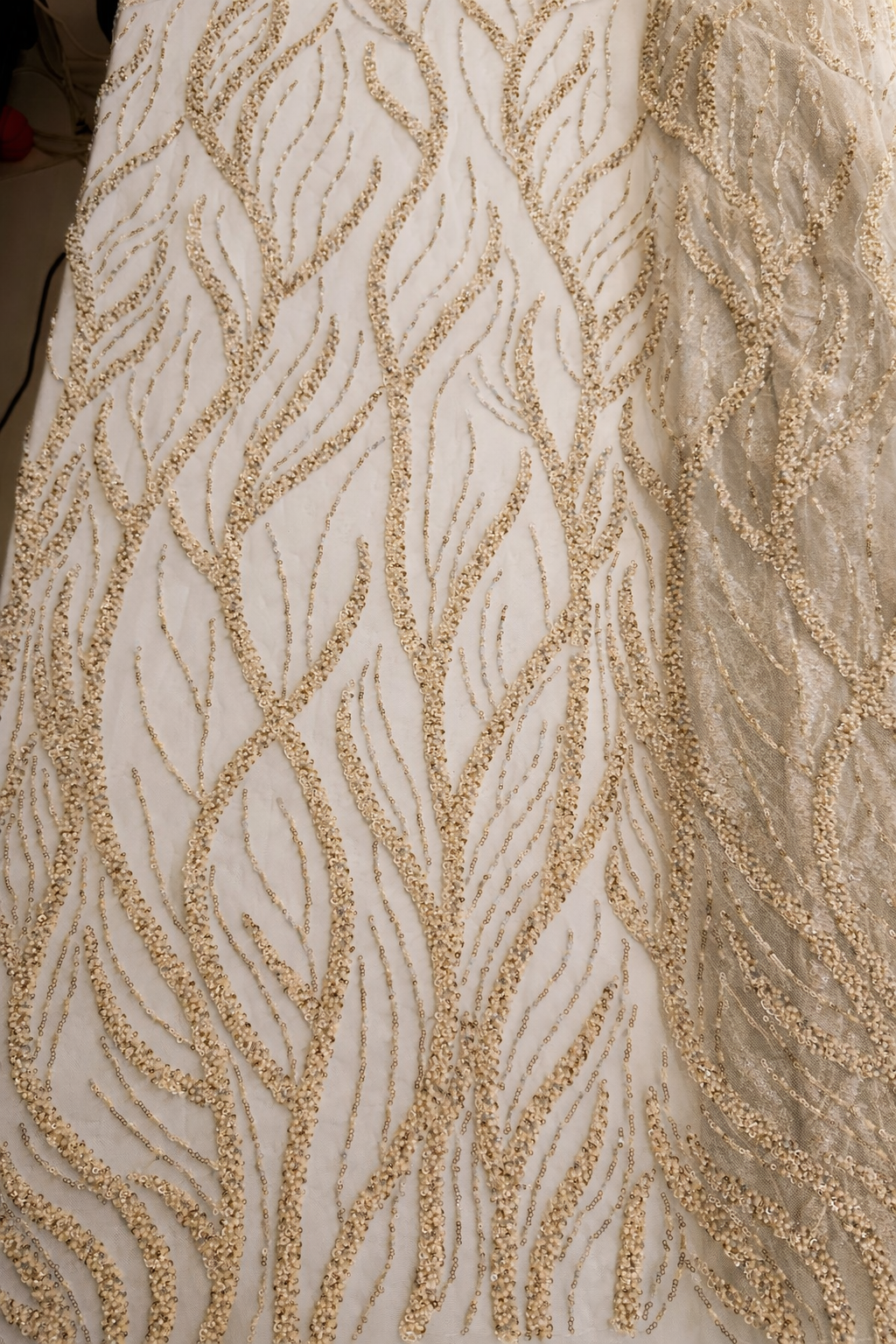 Broderie accesorizata cu paiete si margele, Bej-Auriu - MODEL BEAUTY