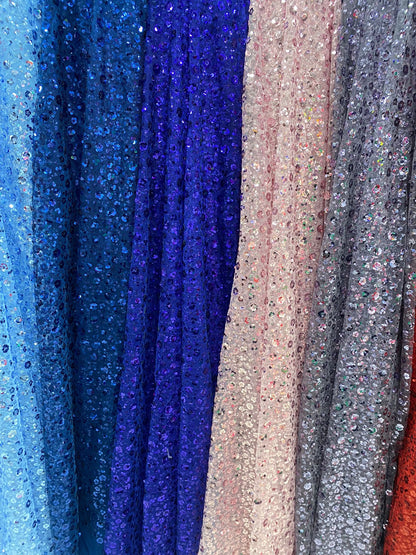 Tulle accesorizat cu floricele din paiete ,Albastru