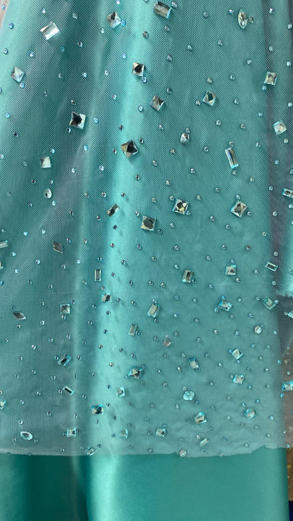 Tulle accesorizat cu pietre si cristale , Blue / MODEL SEDA