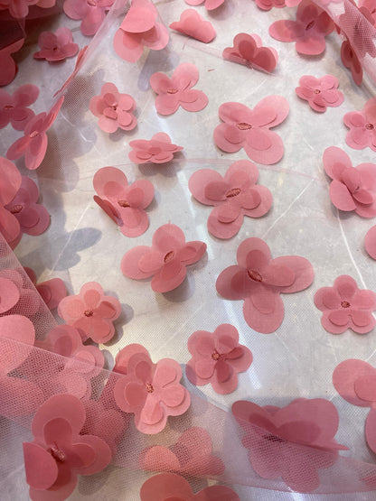 Tulle accesorizat cu flori 3D , Rosu Inchis
