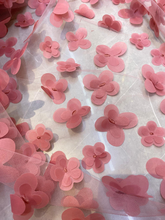 Tulle accesorizat cu flori 3D , Rosu Inchis