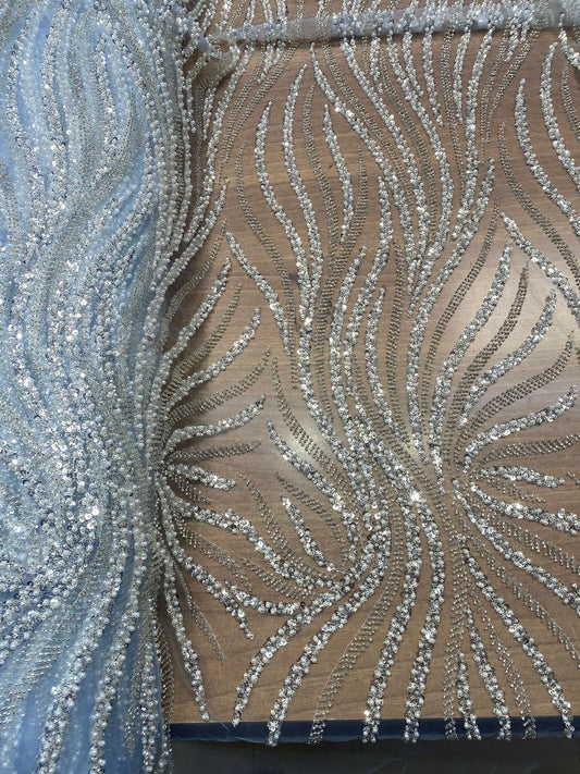 Broderie accesorizată cu paiete si mărgele, Bleu, Model AVA