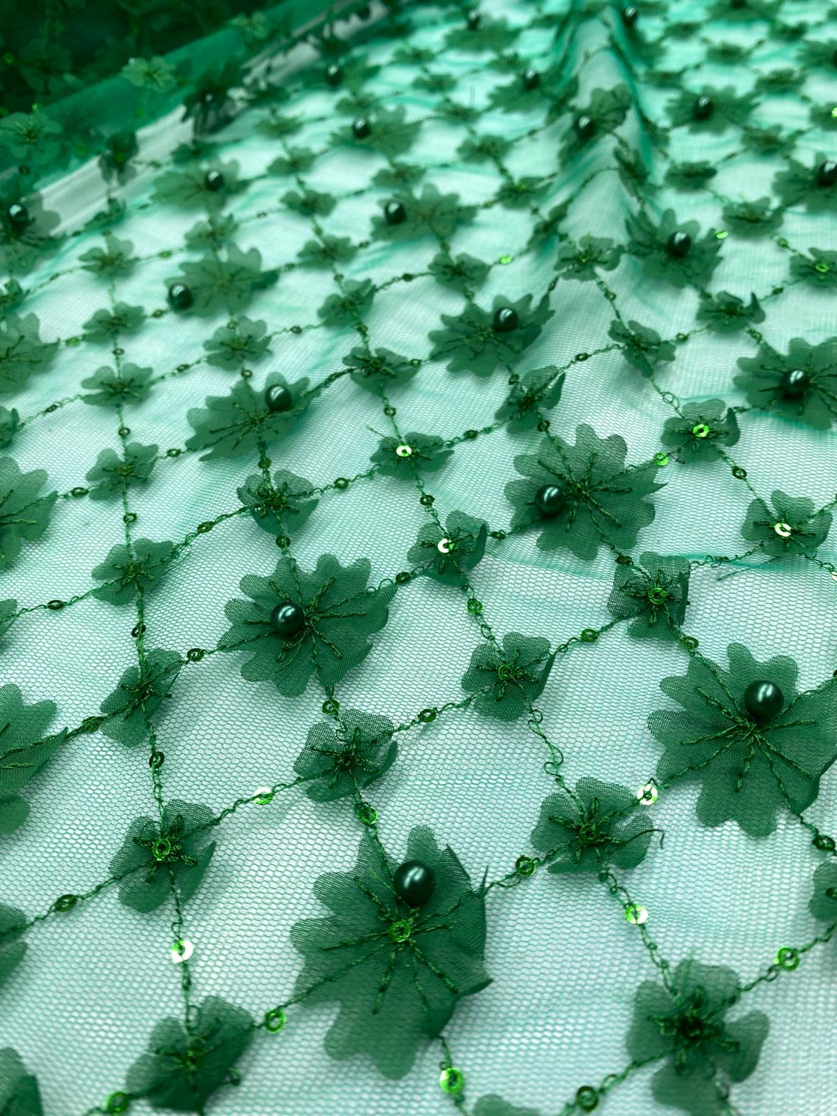 Dantela florala accesorizata, Verde