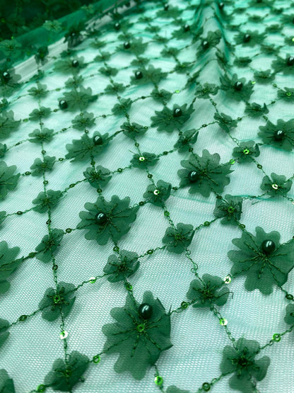 Dantela florala accesorizata, Verde
