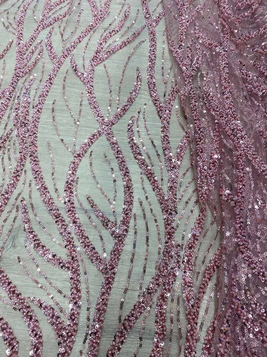 Broderie accesorizata cu paiete si margele, Roz - MODEL BEAUTY