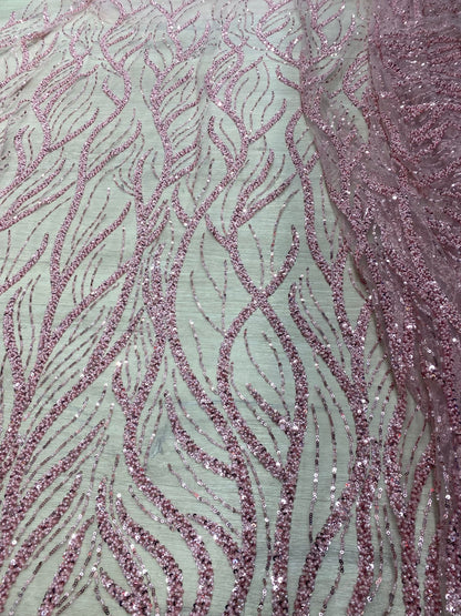 Broderie accesorizata cu paiete si margele, Roz - MODEL BEAUTY