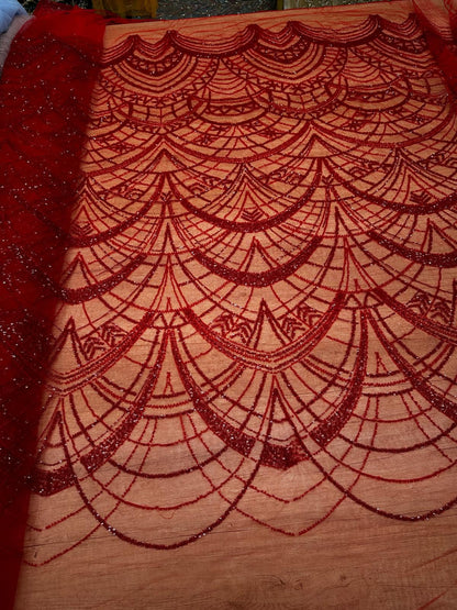 Broderie accesorizata cu paiete si margele, Rosu - MODEL DELIA