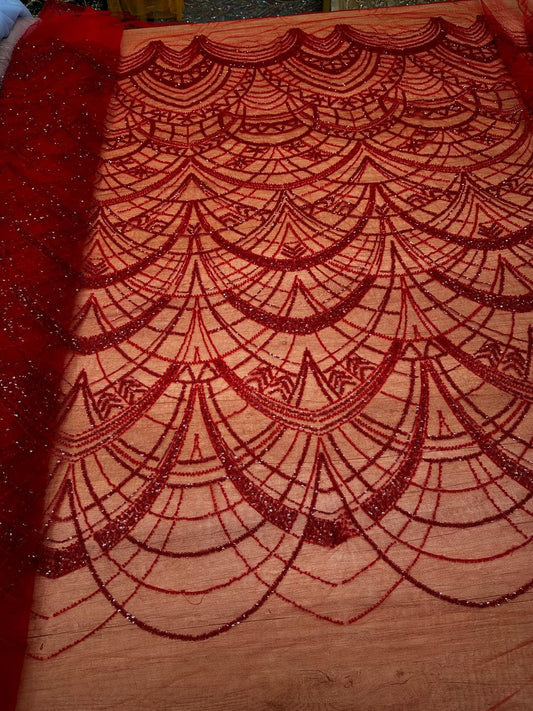 Broderie accesorizata cu paiete si margele, Rosu - MODEL DELIA