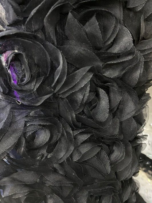 Floricele 3D pe suport de tulle , Negru