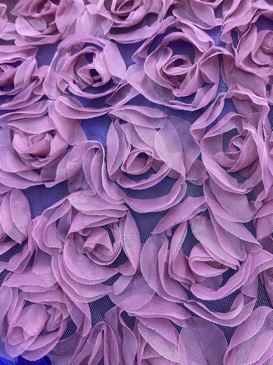 Floricele 3D pe suport de tulle , Mov