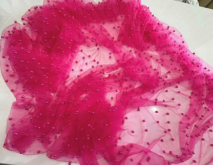 Tulle accesorizat, plin cu perle, Roz Fuxia