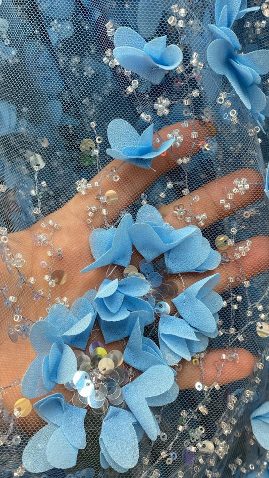 Broderie accesorizata cu paiete si margele tubulare, Turqoise - MODEL FLORA
