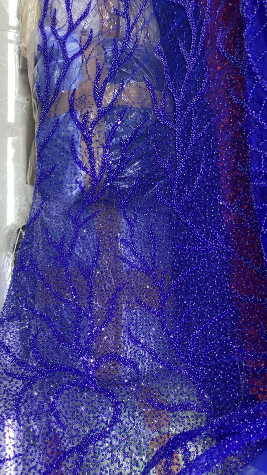 Broderie accesorizata cu margele, Albastru Royal  - MODEL HEBA