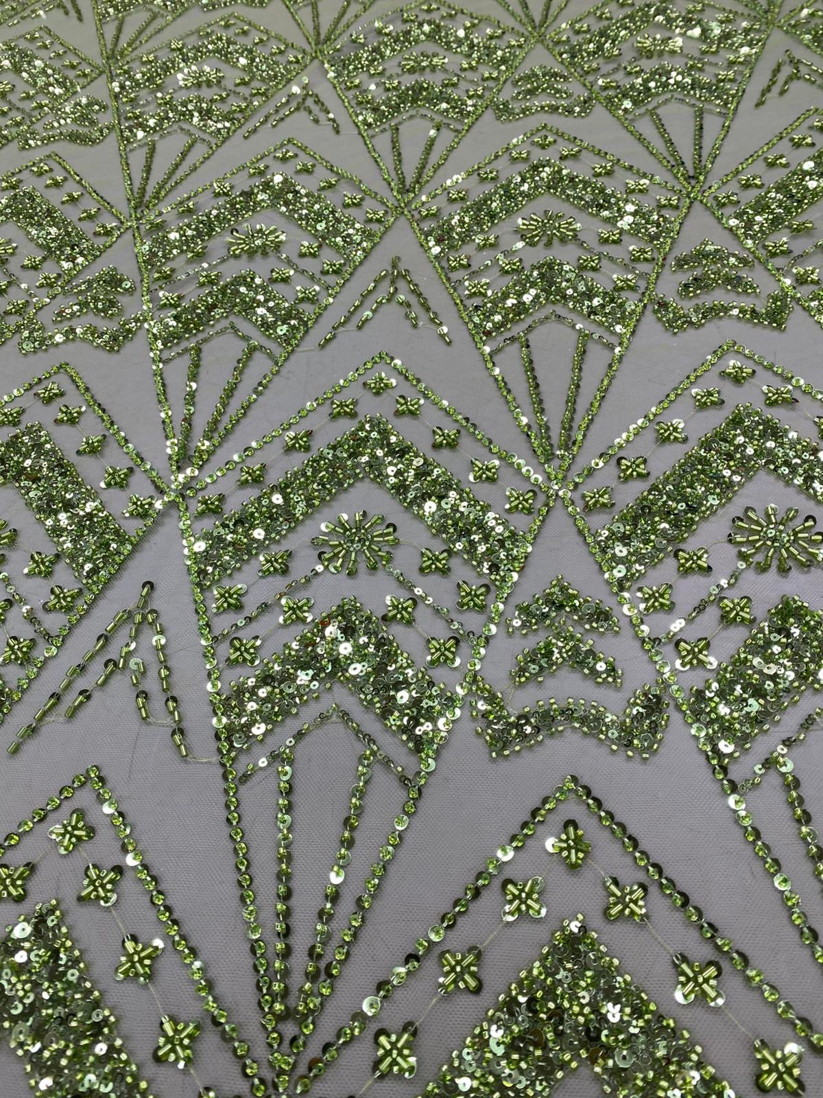 Broderie accesorizata cu paiete si margele, Verde Fistic - Model CICY